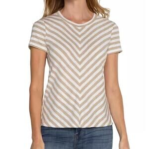 Liverpool Chevron Crewneck Tee Shirt Short Sleeve Top Stripe Beige White Small